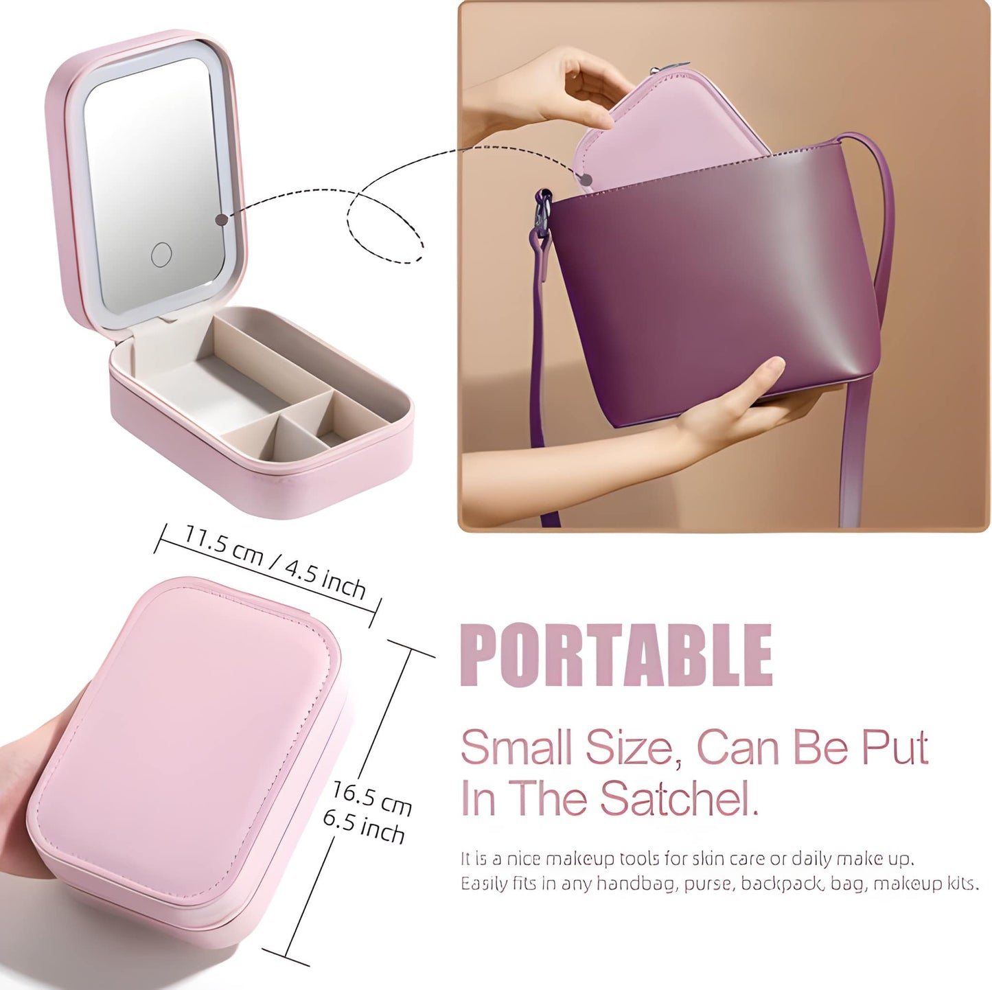 Portable LED Makeup Mirror, Jewelry Box