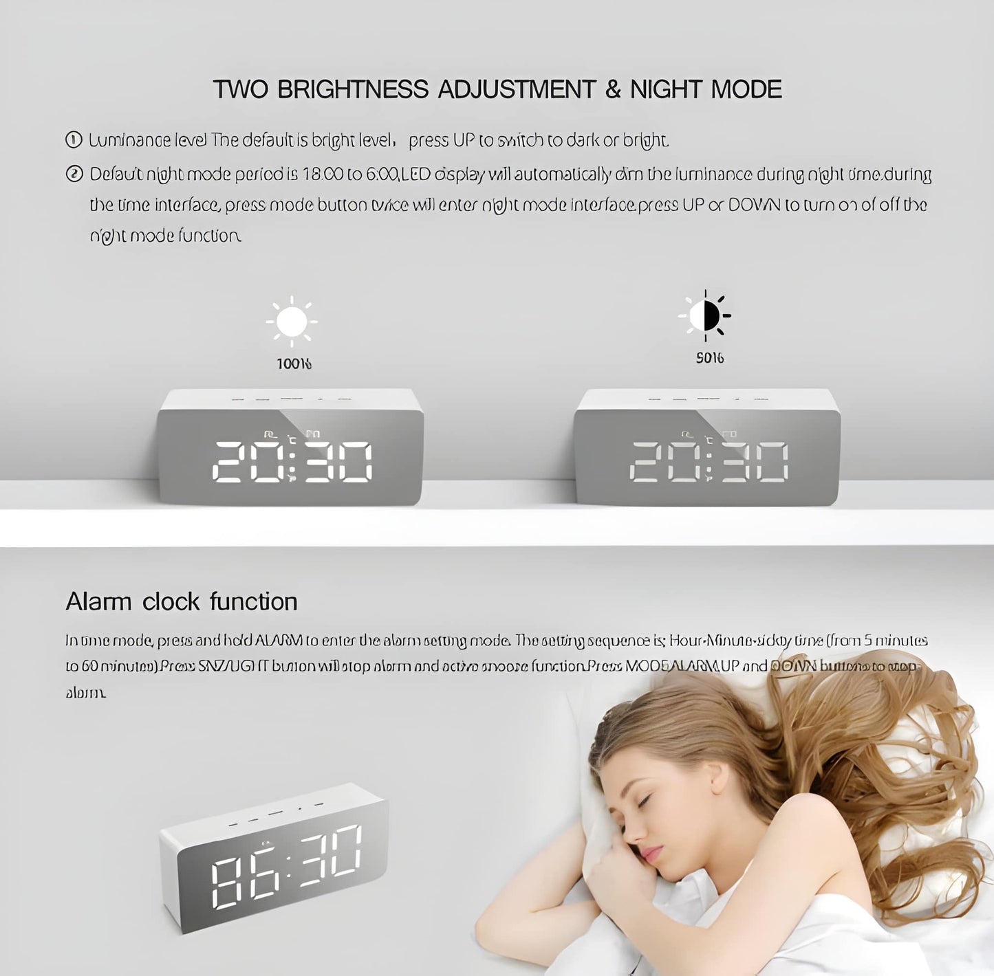 Mirror Digital LED Mirror Alarm Clock