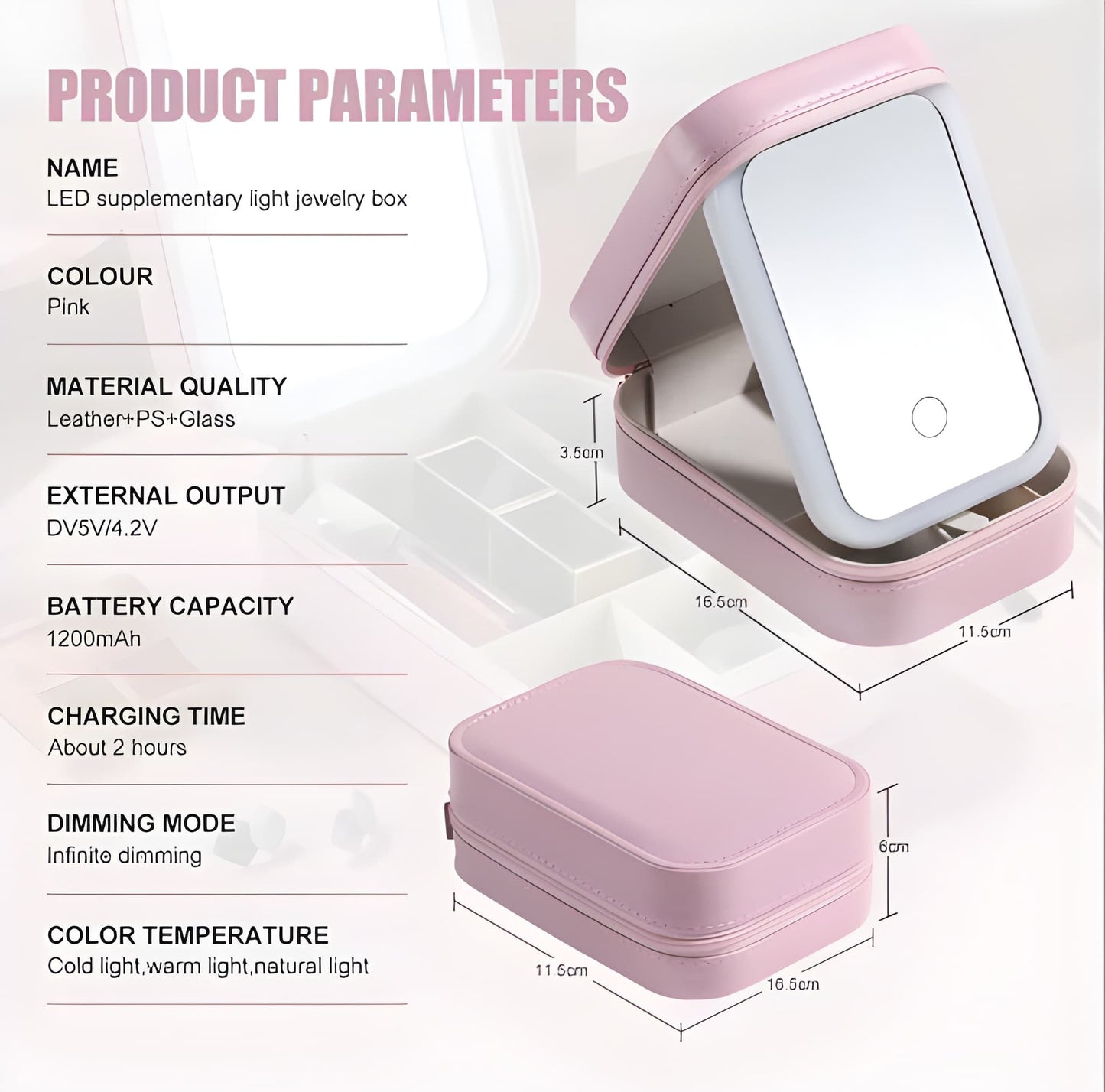 Portable LED Makeup Mirror, Jewelry Box
