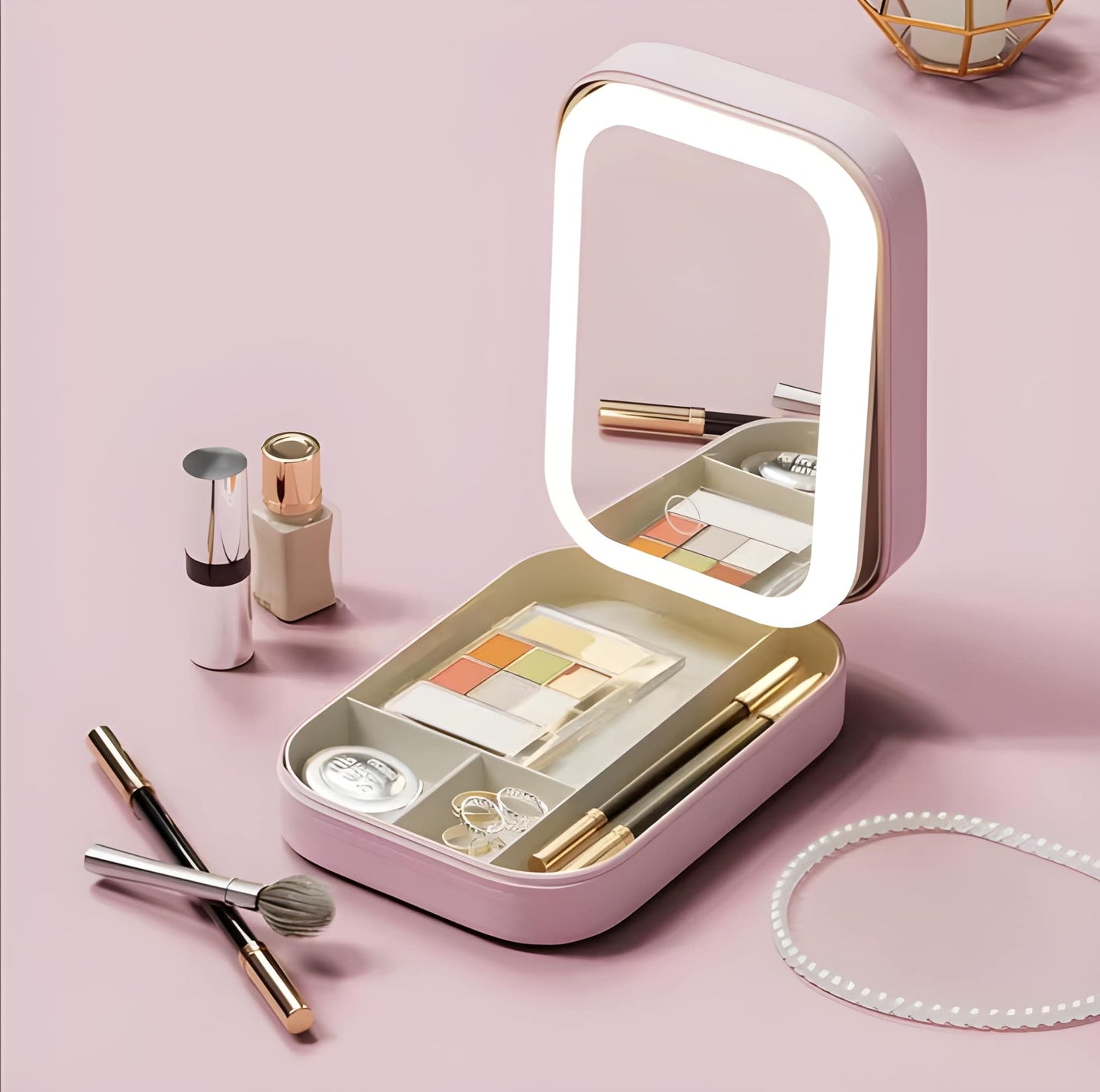 Portable LED Makeup Mirror, Jewelry Box