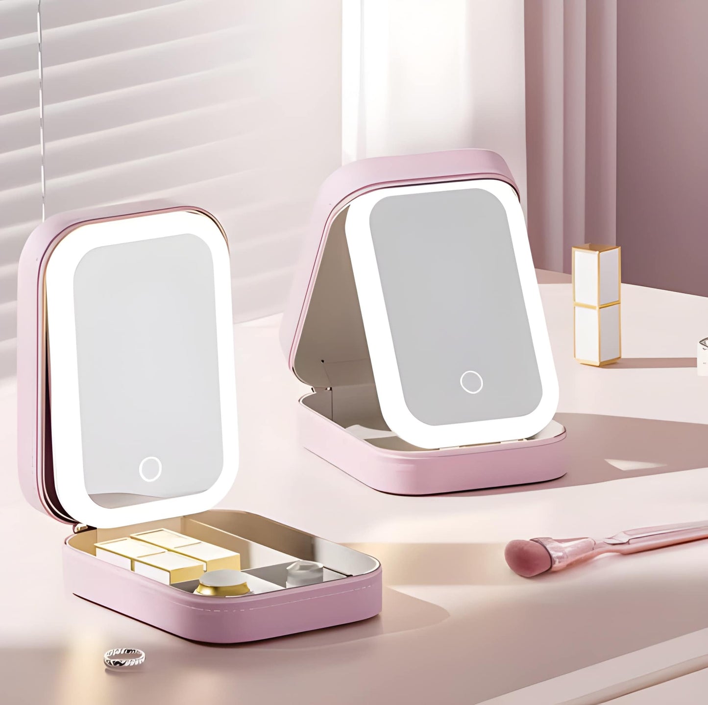 Portable LED Makeup Mirror, Jewelry Box